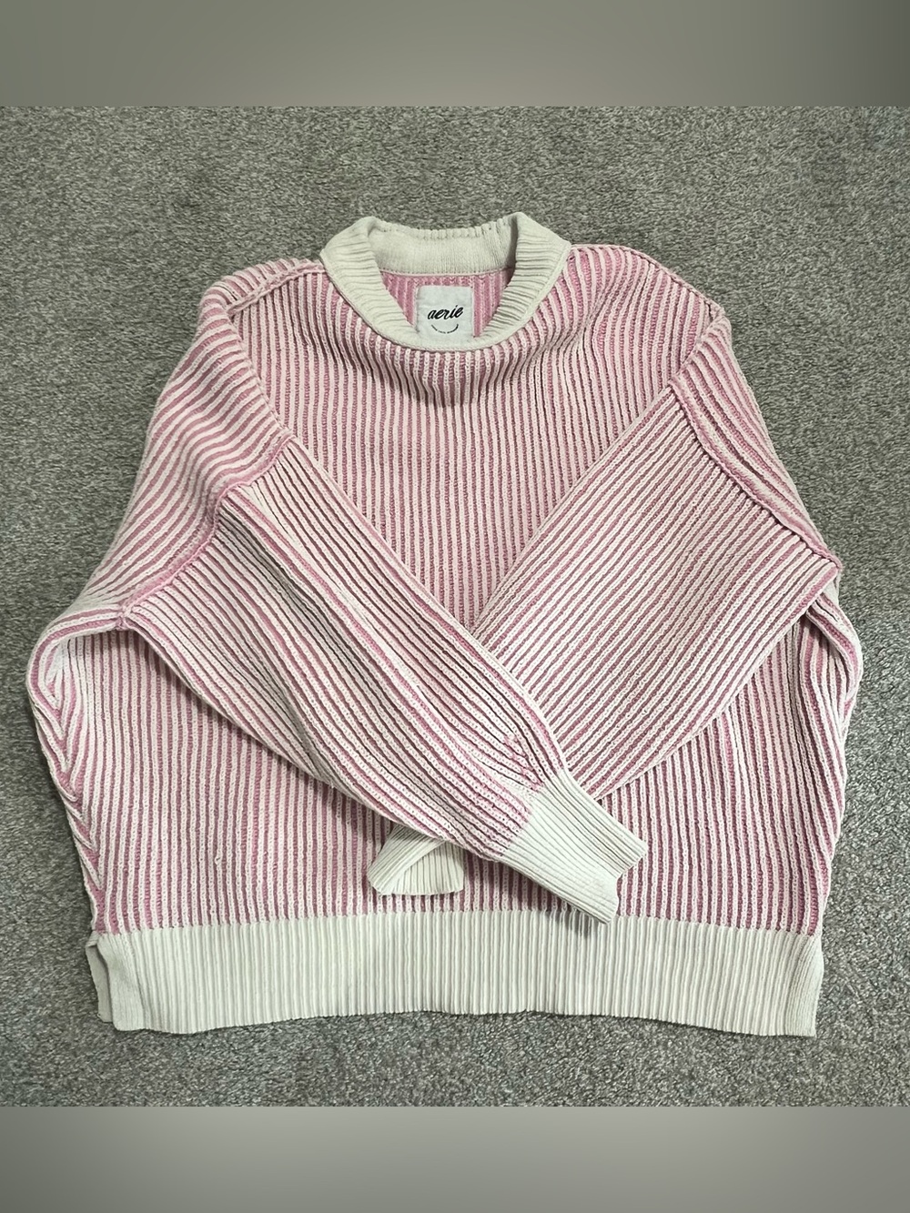 aerie Pink and White Ribbed Oversized Sweater